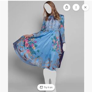 Dalia Macphee Light Blue Floral Pleated womans Dress in size small NWOT